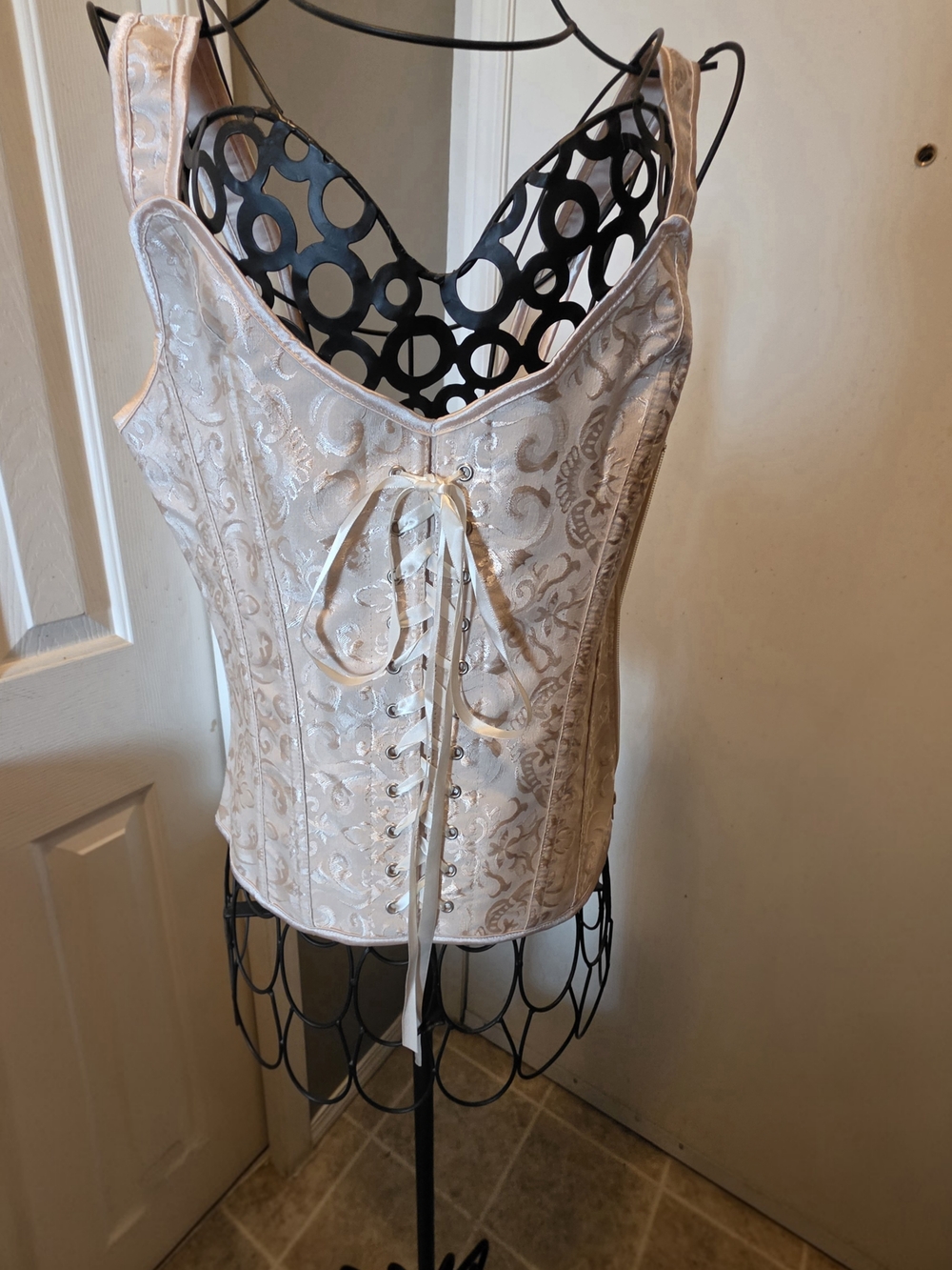 Satin Lace-Up Corset Top in Light Champagne